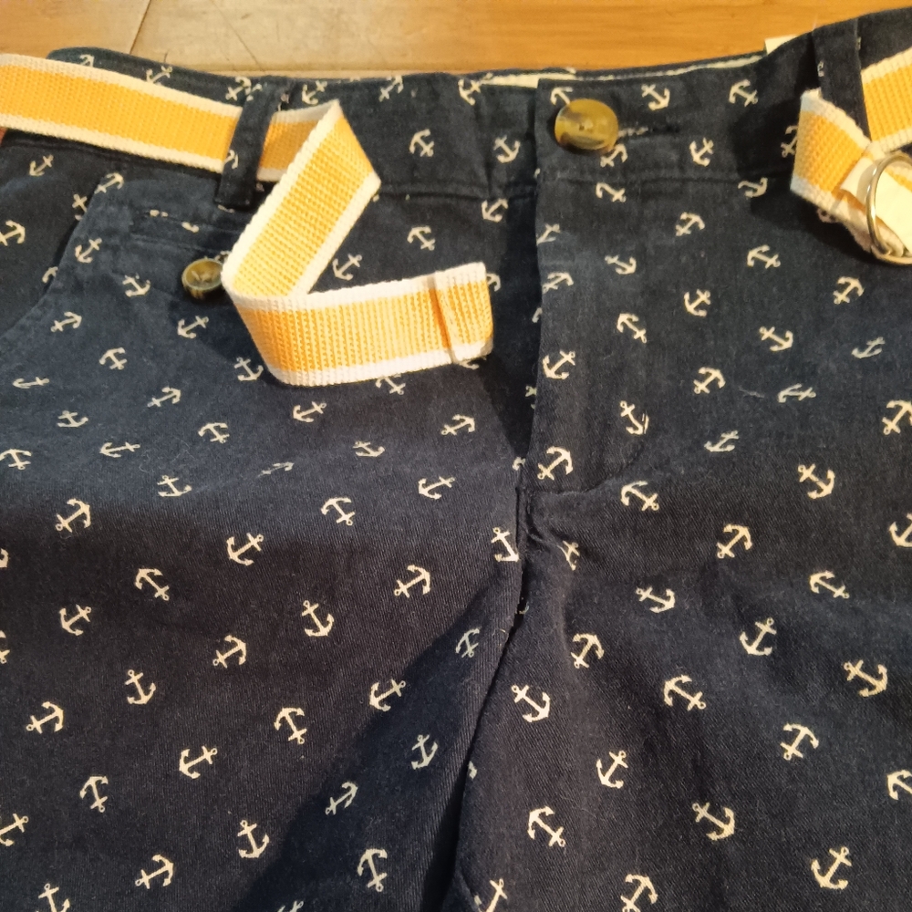 Navy Anchor Print Short with Yellow Belt